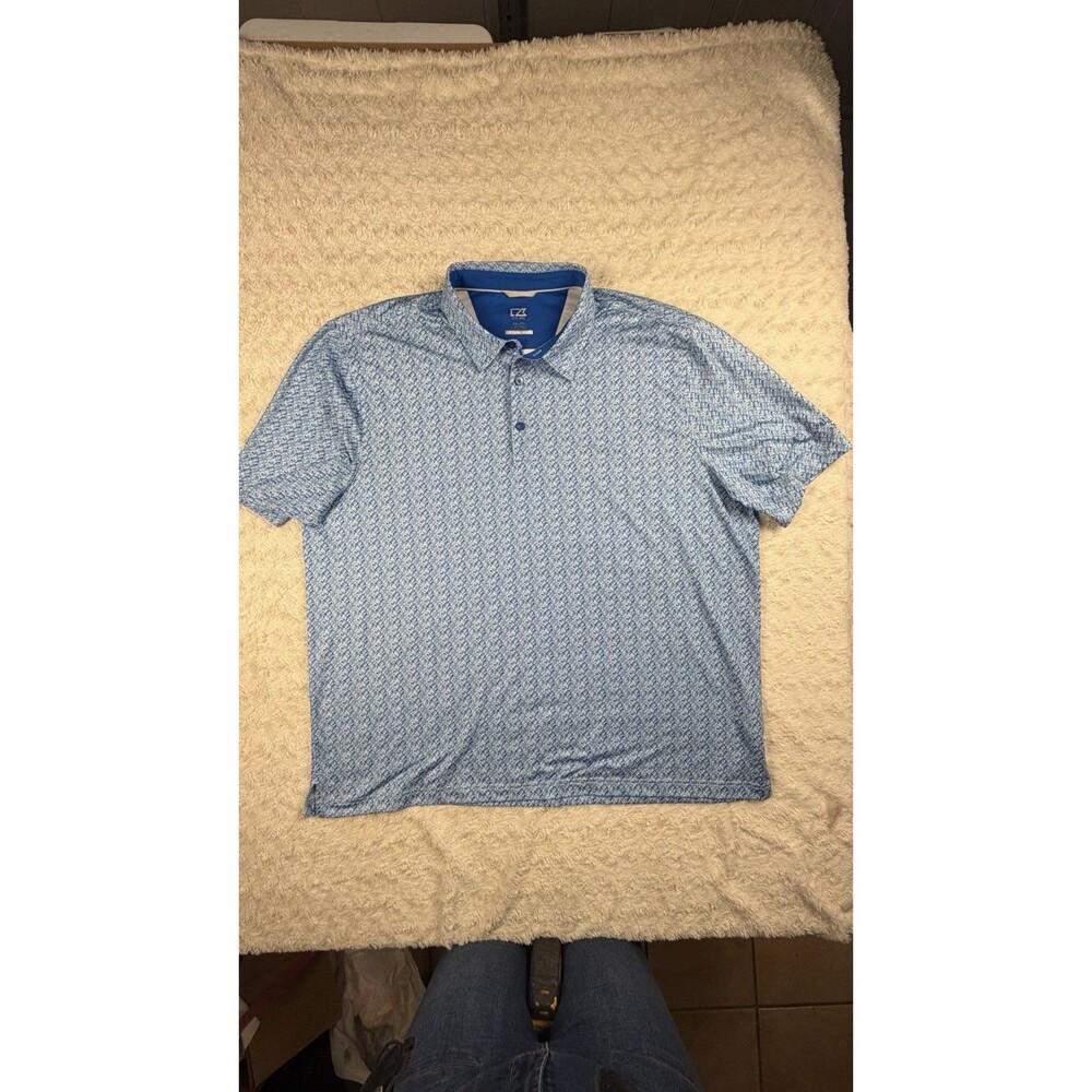 Cutter & Buck Blue Geometric XXL Men's Golf Polo Shirt CB DryTec 50+ UPF